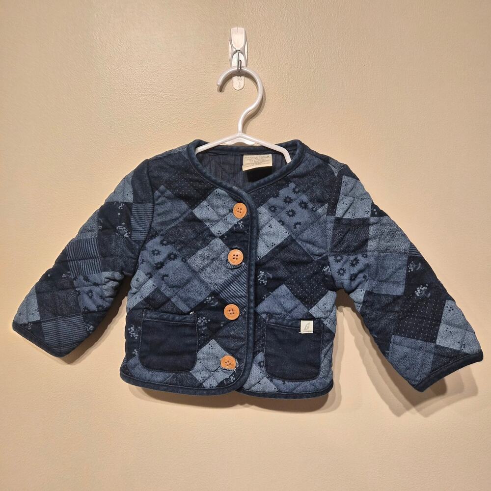 Easy Peasy 12 Month Baby Girl Quilted Jacket Blue Wooden Button  Patchwork